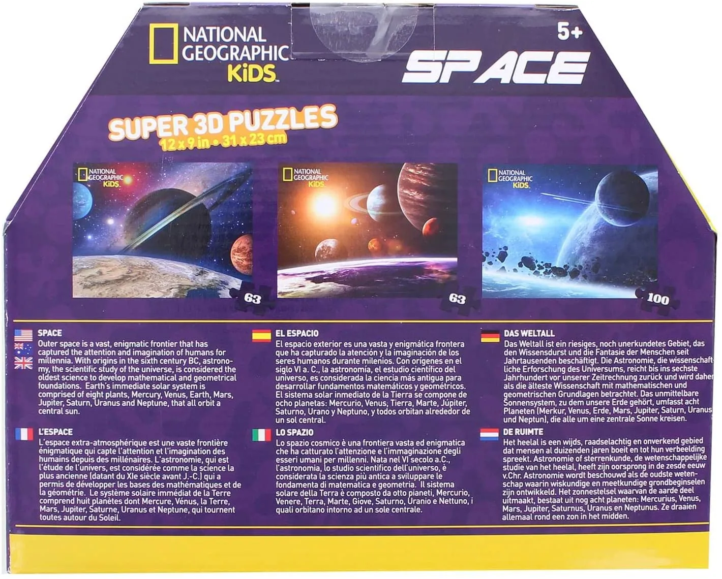 3 Puzzle Pack National Geographic Super 3D Puzzles: Dinosaurs, Solar System (1Pcs)