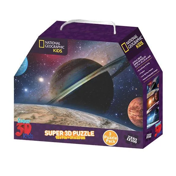 3 Puzzle Pack National Geographic Super 3D Puzzles: Dinosaurs, Solar System (1Pcs)