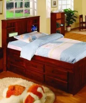 Addison Captains Bed with Bookcase Headboard and Six Drawers