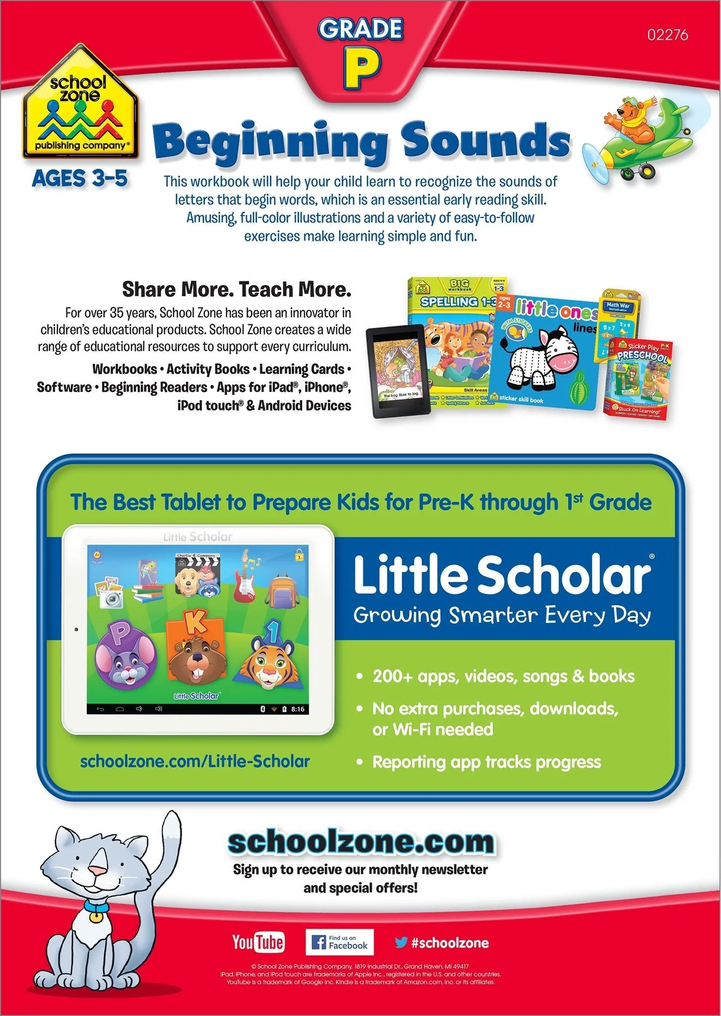 Beginning Sounds Workbook - Ages 3 to 5, Preschool to Kindergarten, Alphabet, Lower & Uppercase Letters, Tracing, and More