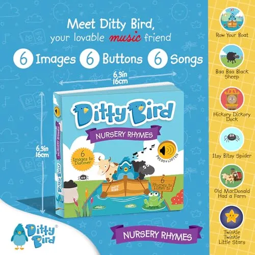 Ditty Bird Musical Books for Toddlers | Fun Children's Nursery Rhyme Book | Old Macdonald’s Farm Book with Sound | Interactive Toddler Books For 1 Year Old to 3 Year Olds | Sturdy Baby Sound Books