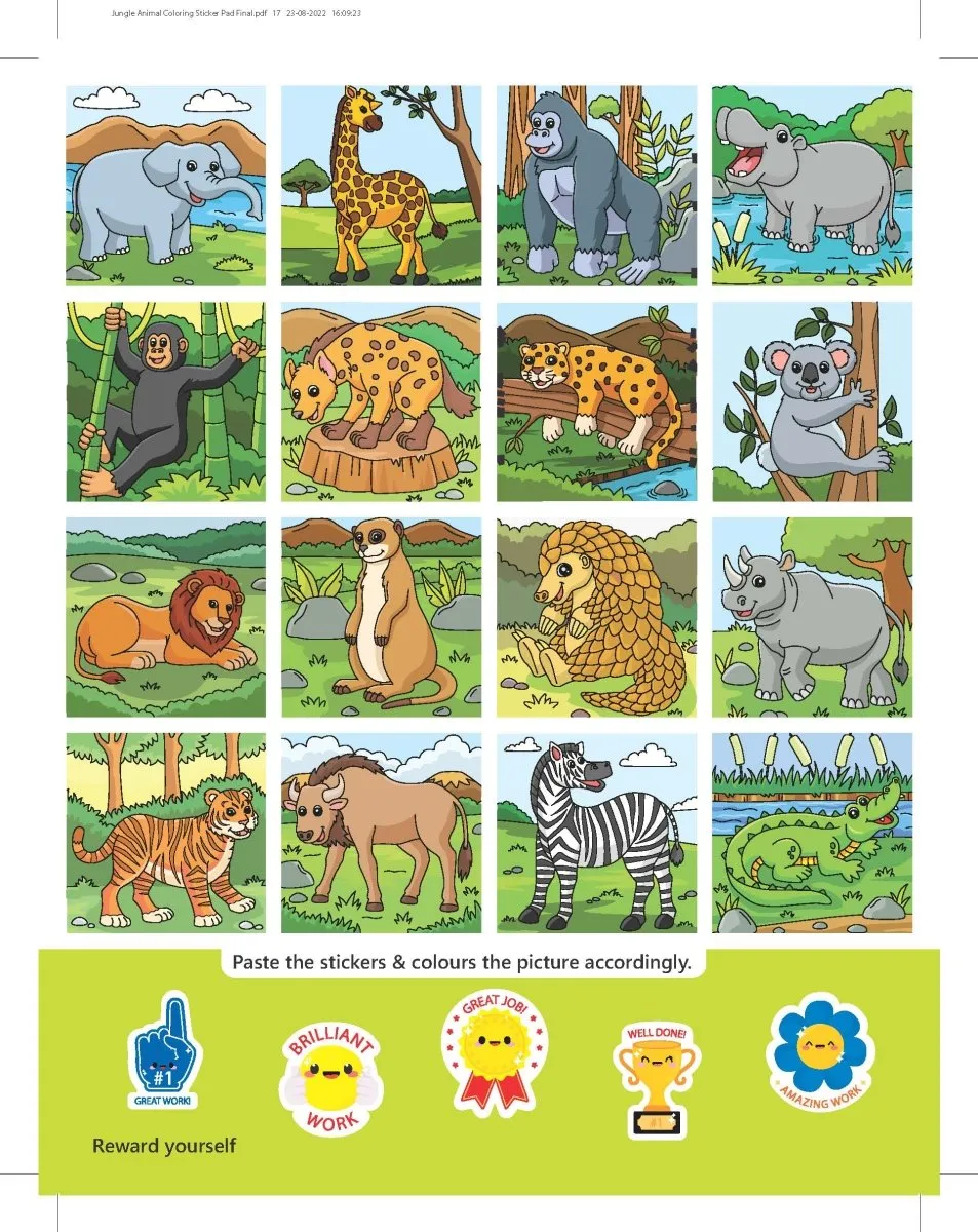 Dreamland Publications Jungle- It's Colour Time With Stickers