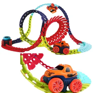 LED Light-Up Race Car Track Set | Flexible DIY Trackset With Toy Car | Changeable Magic Race Car Tracks