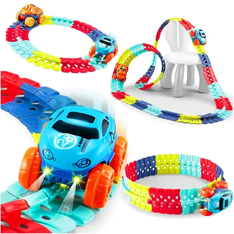 LED Light-Up Race Car Track Set | Flexible DIY Trackset With Toy Car | Changeable Magic Race Car Tracks