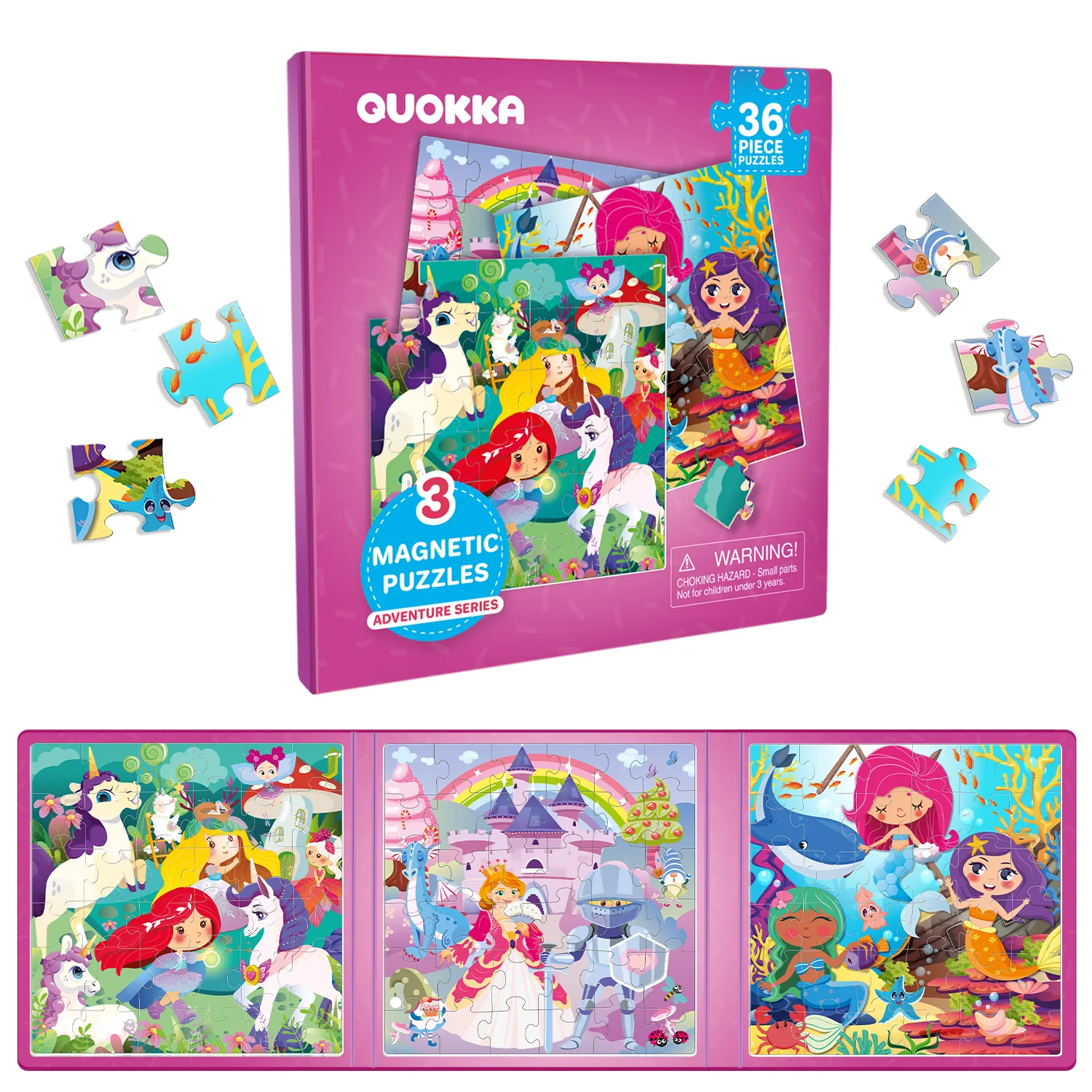 Magnetic Book 3x36 Pcs Puzzles for Kids | Princess, Unicorns & Mermaids