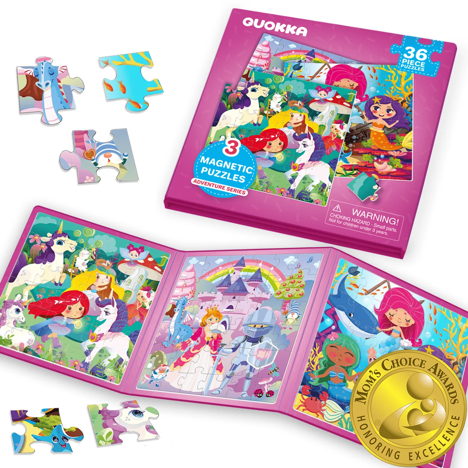 Magnetic Book 3x36 Pcs Puzzles for Kids | Princess, Unicorns & Mermaids