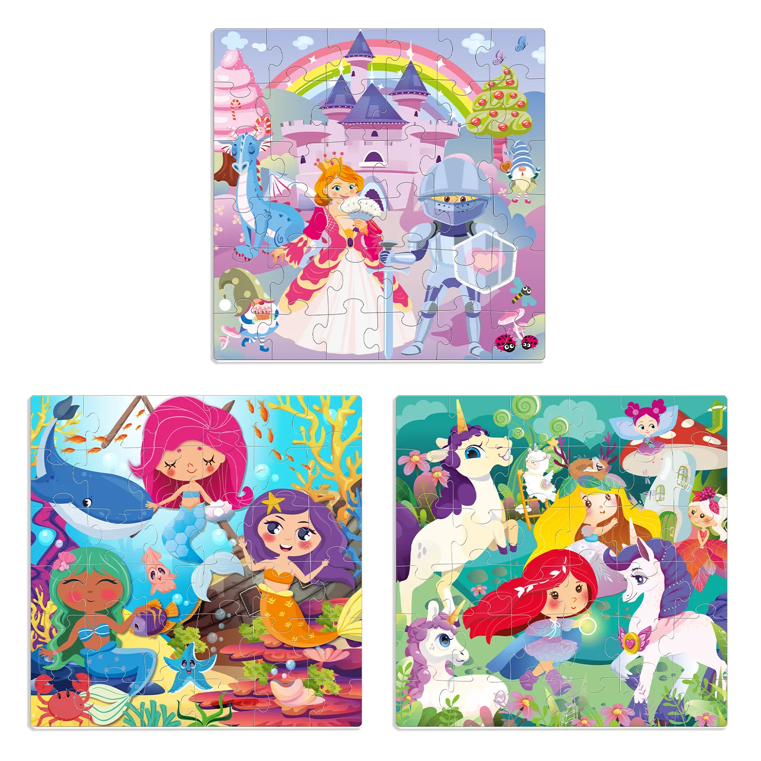 Magnetic Book 3x36 Pcs Puzzles for Kids | Princess, Unicorns & Mermaids