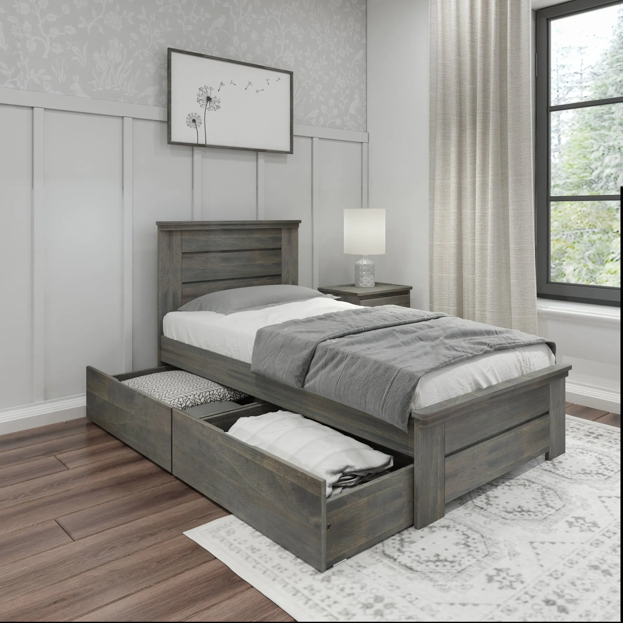 Modern Farmhouse Twin Panel Bed With Storage Drawers