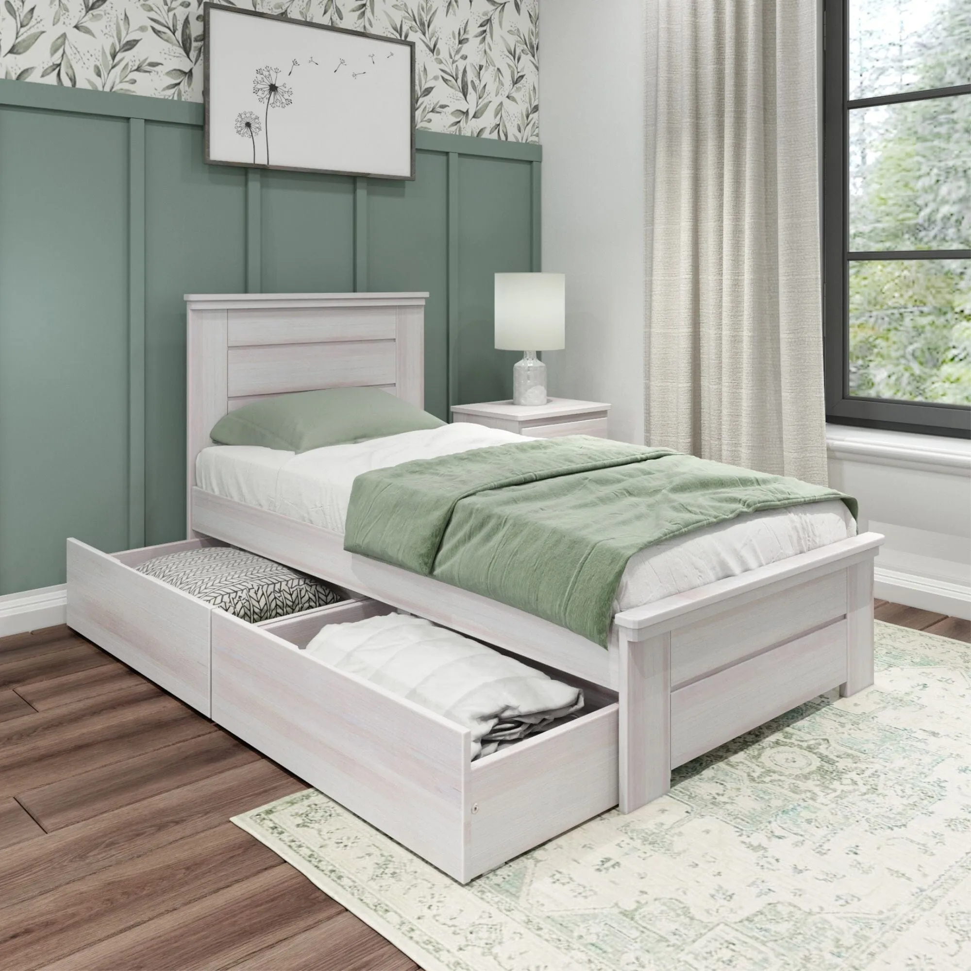 Modern Farmhouse Twin Panel Bed With Storage Drawers