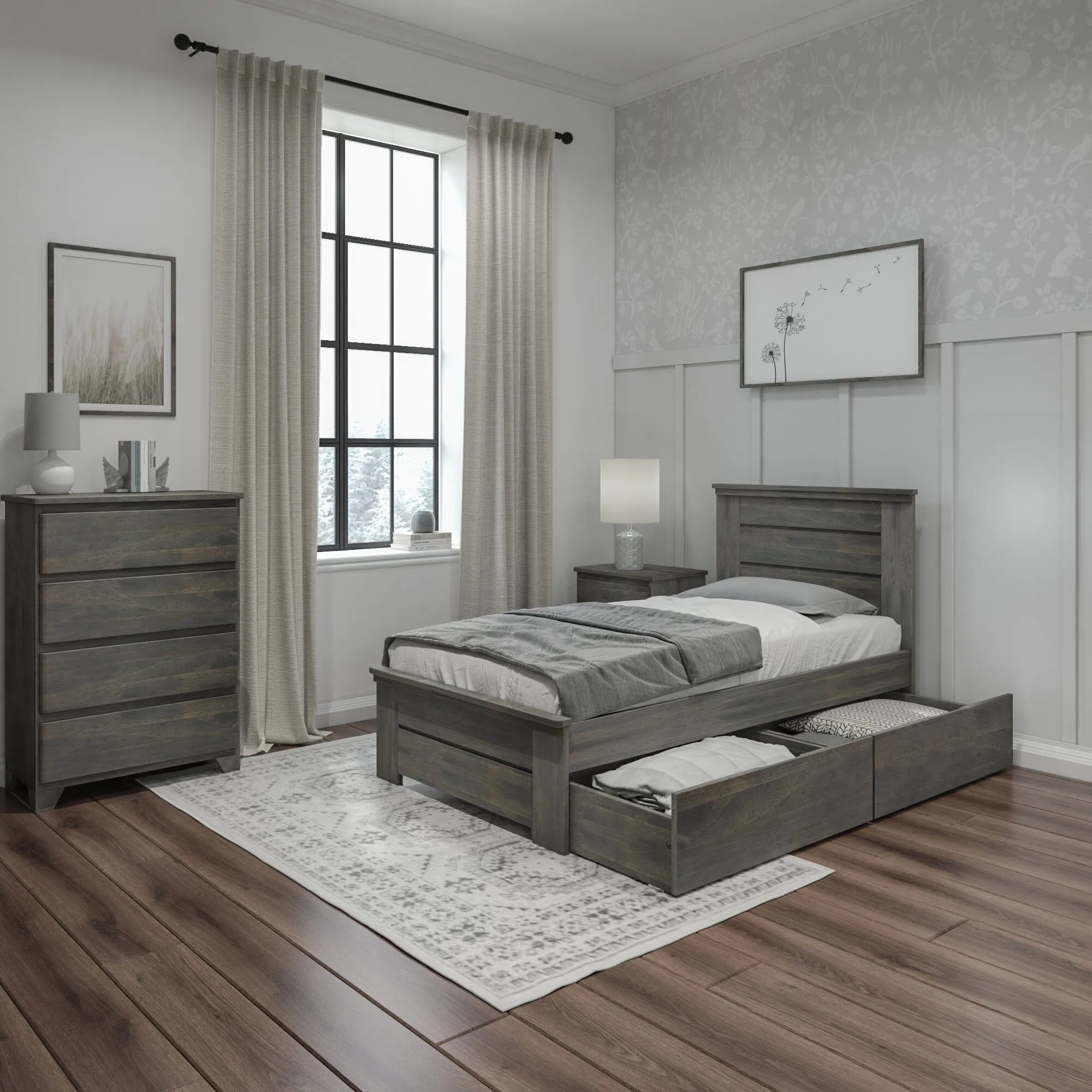 Modern Farmhouse Twin Panel Bed With Storage Drawers