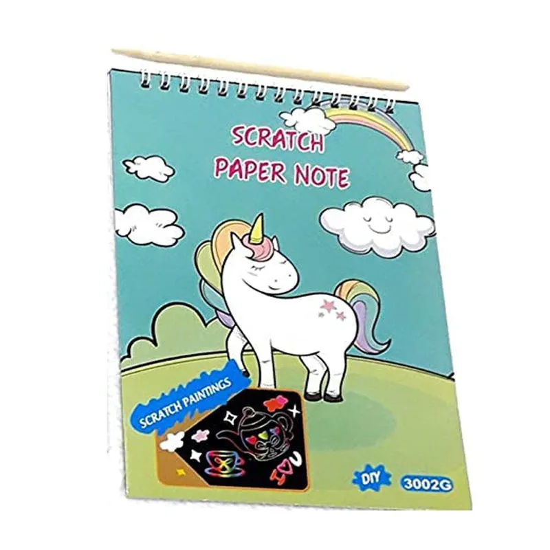 Pack of 2 Combo Printed Scrapbook Peppa Pig & Unicorn Scratch Paper Drawing Art Book with Wooden Stylus Stick for Kids Boy Girl