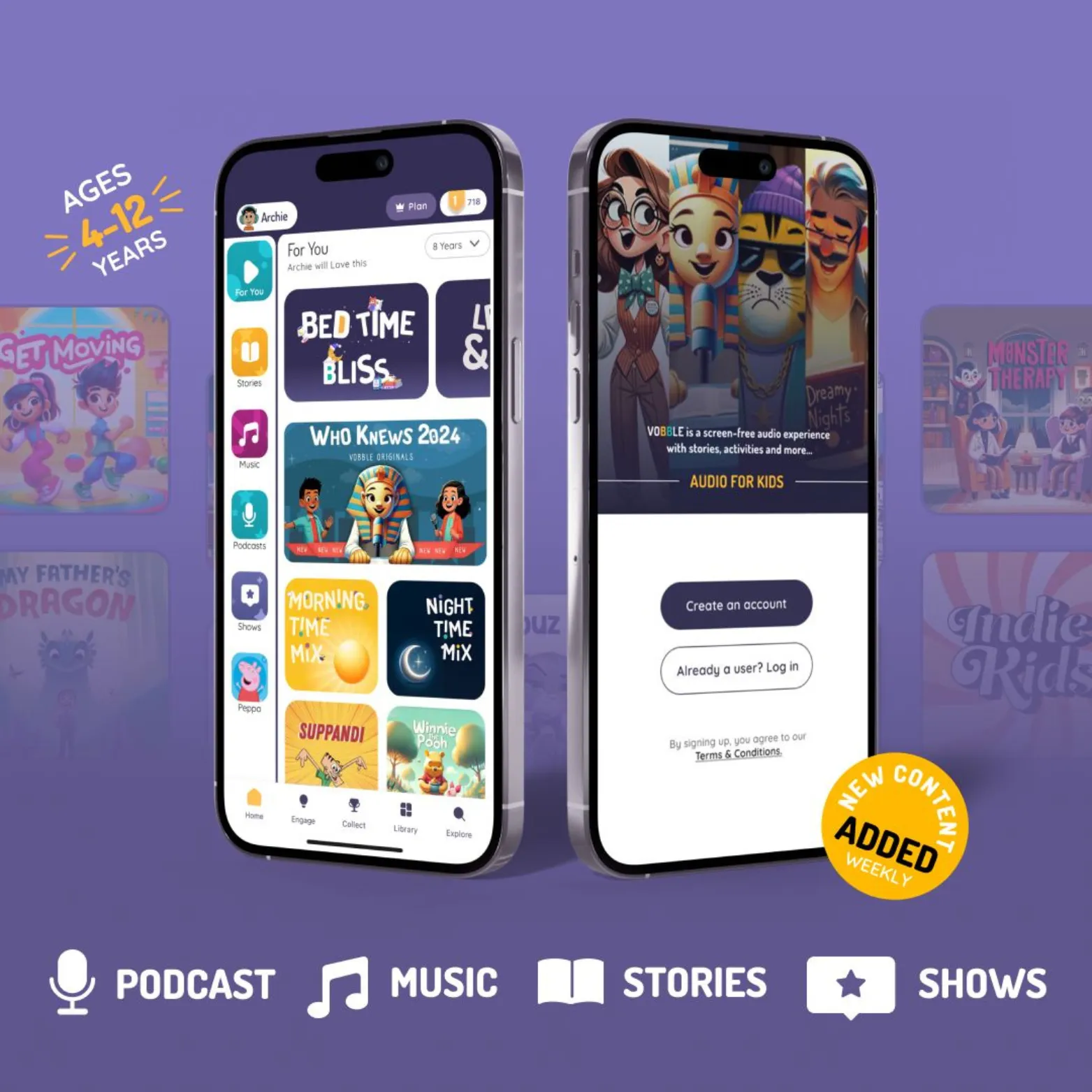 Vobble Kids Screen Free Audio Stories, Music, Adventure Bluetooth Headphones with Subscription Pack 12 Months (New Content Added Every Week), 4000  Minutes of Content, 4 to 12 Years